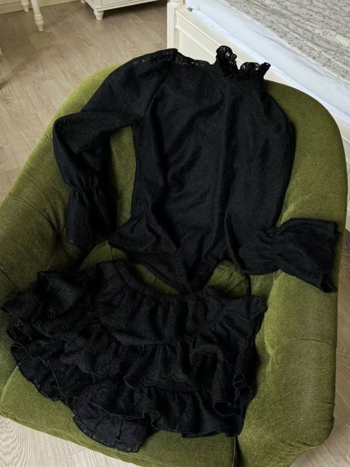 Lace Long Sleeve Top and Skirt Set, view 10