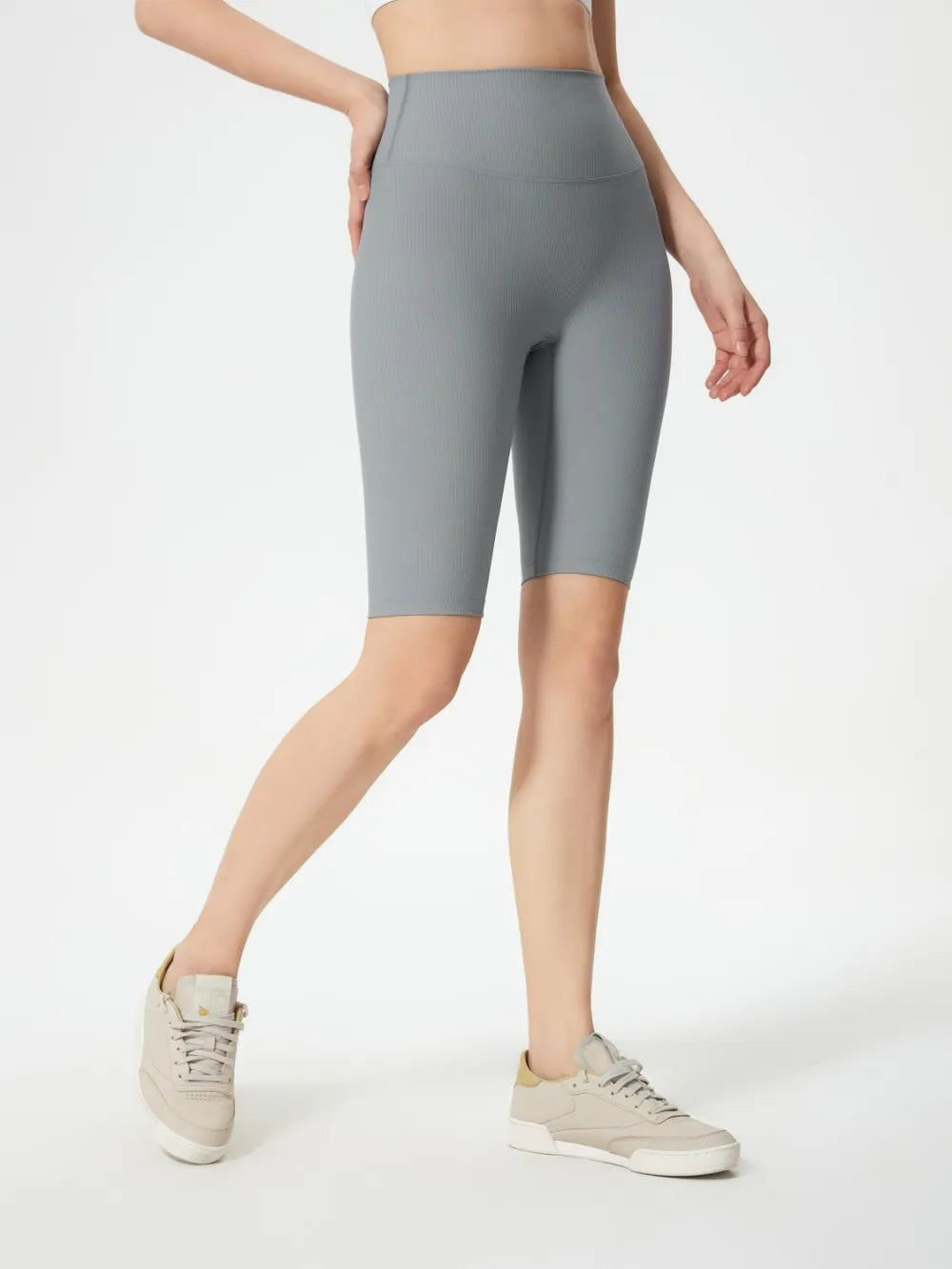 High waist stretch active shorts full length view