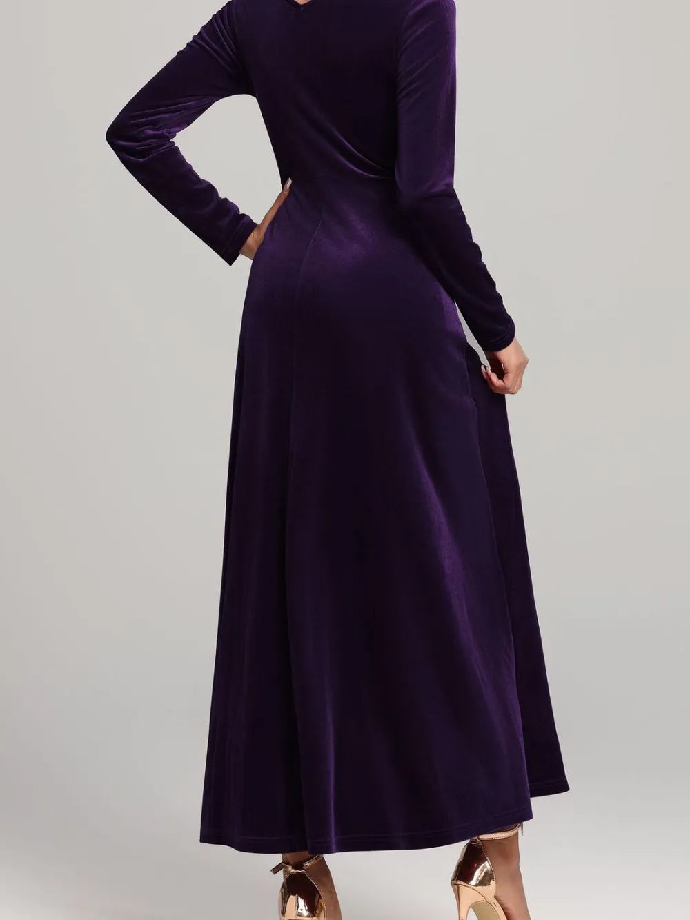 Fabric sheen detail on the velvet dress
