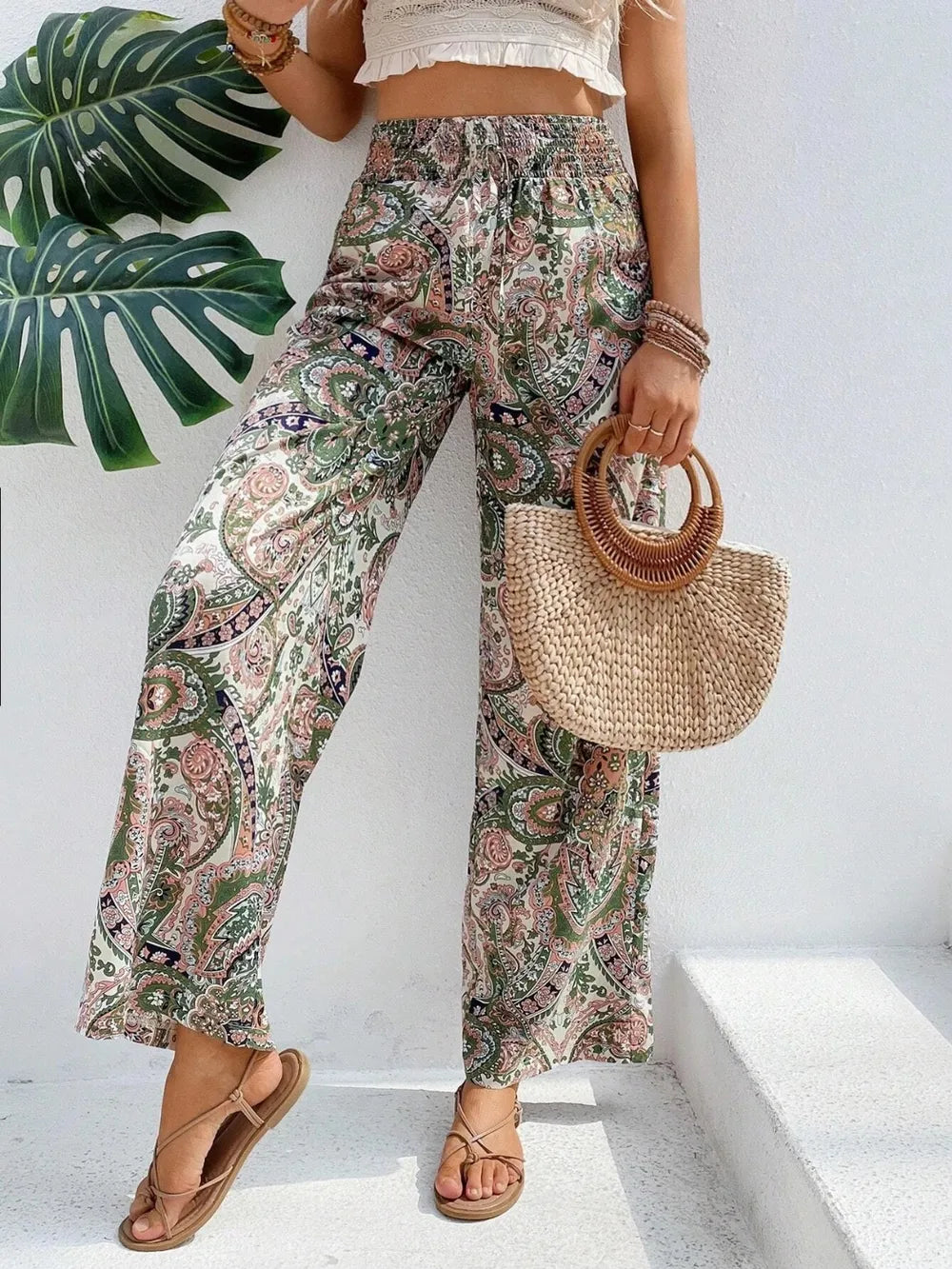 Printed Tie Waist Wide Leg Pants, view 29