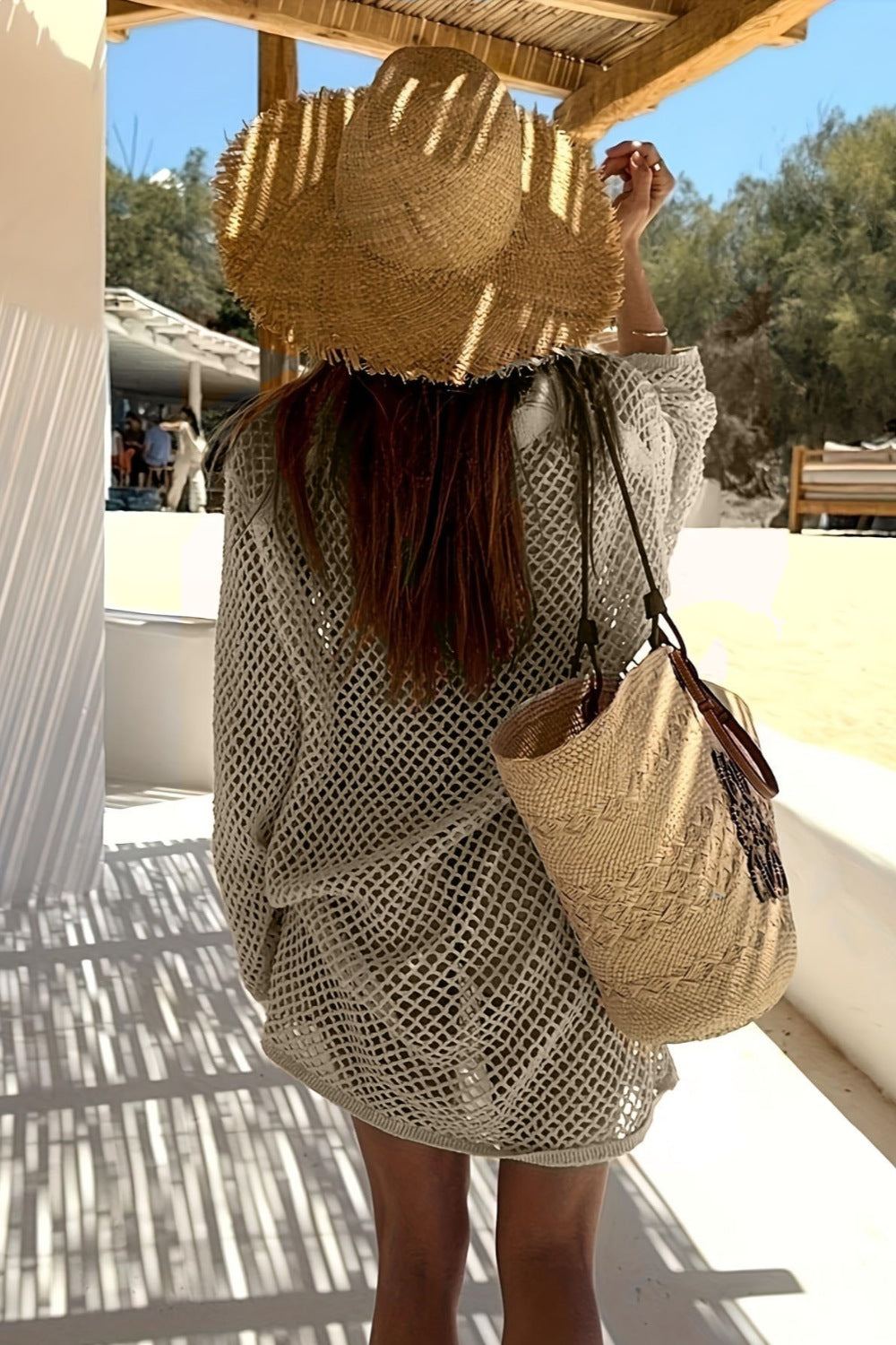 Collared crochet layering kimono back view