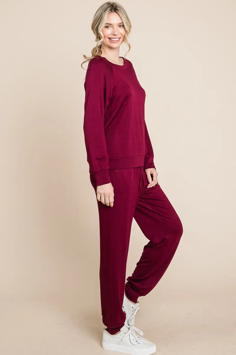Super Lady Round Neck Raglan Sleeve Top and Pants Lounge Set - Fashorio