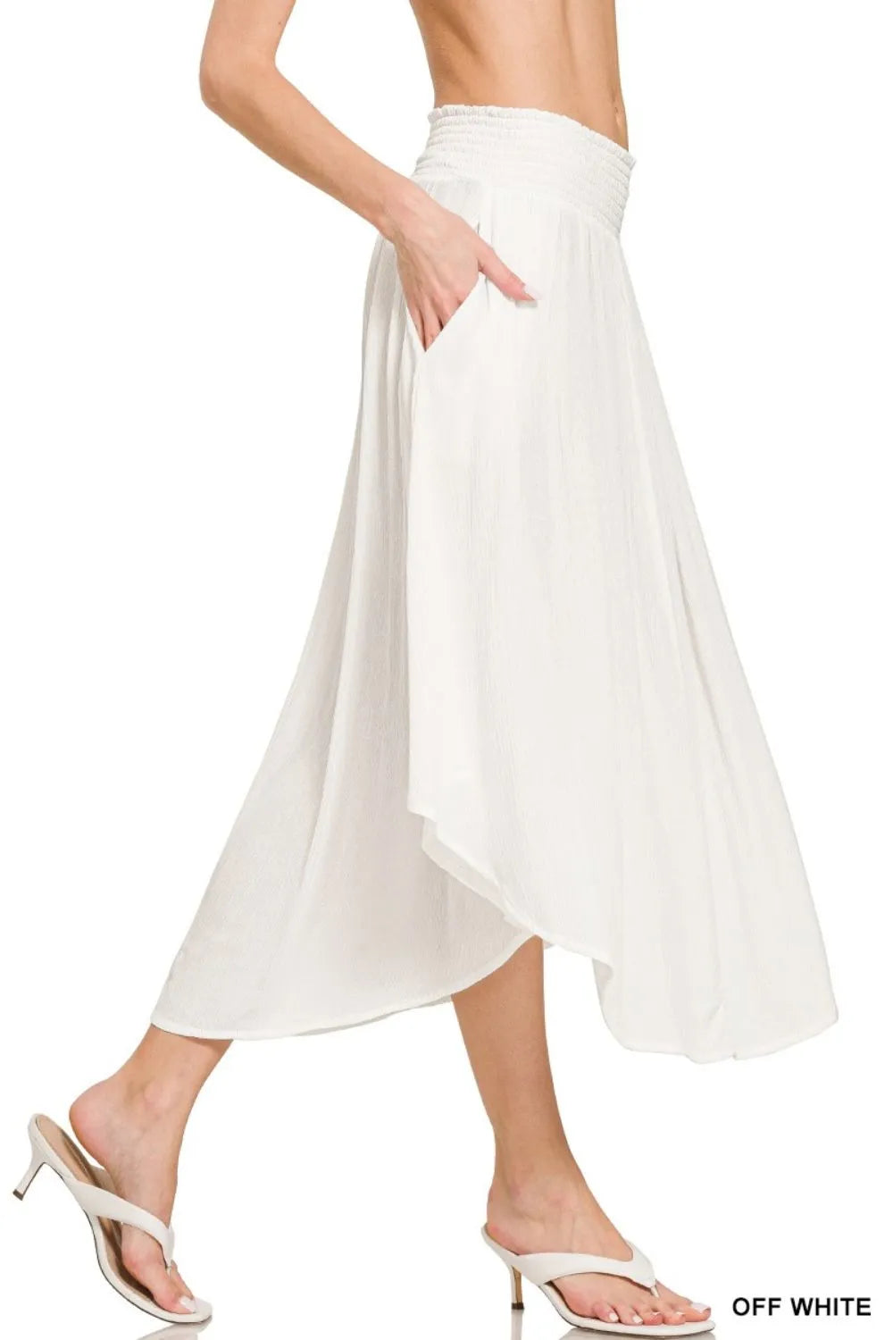 Zenana Woven Crinkle Smocked Waist Maxi Skirt W Pockets - Fashorio