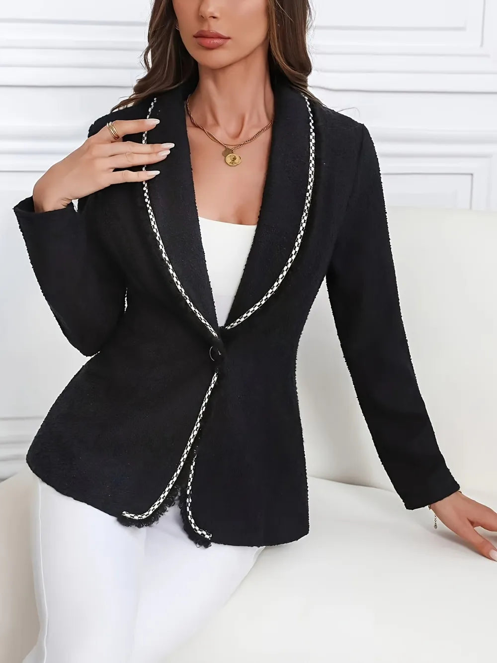 Single-Breasted Lapel Collar Blazer - Fashorio