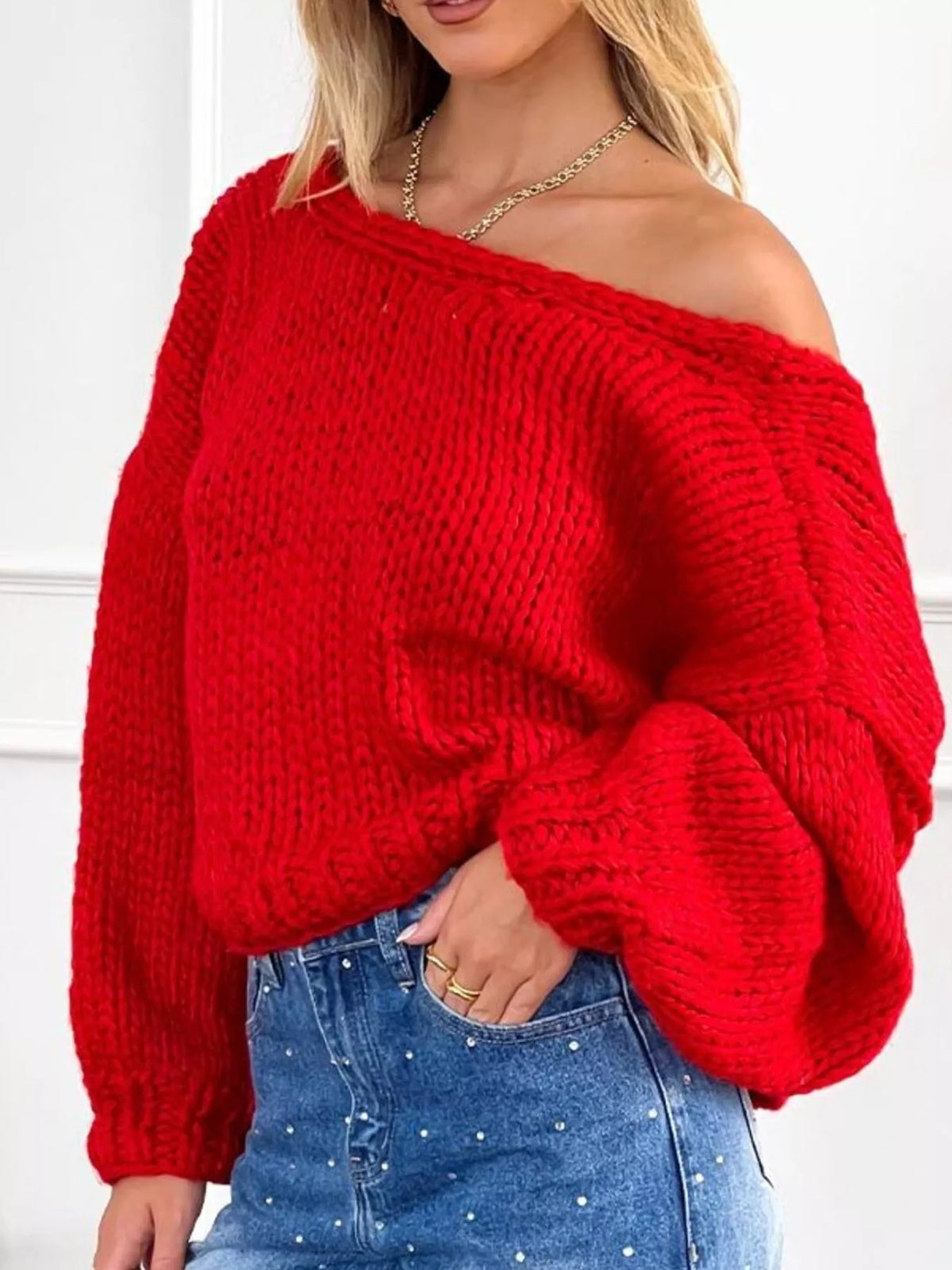 Chunky knit cardigan side view