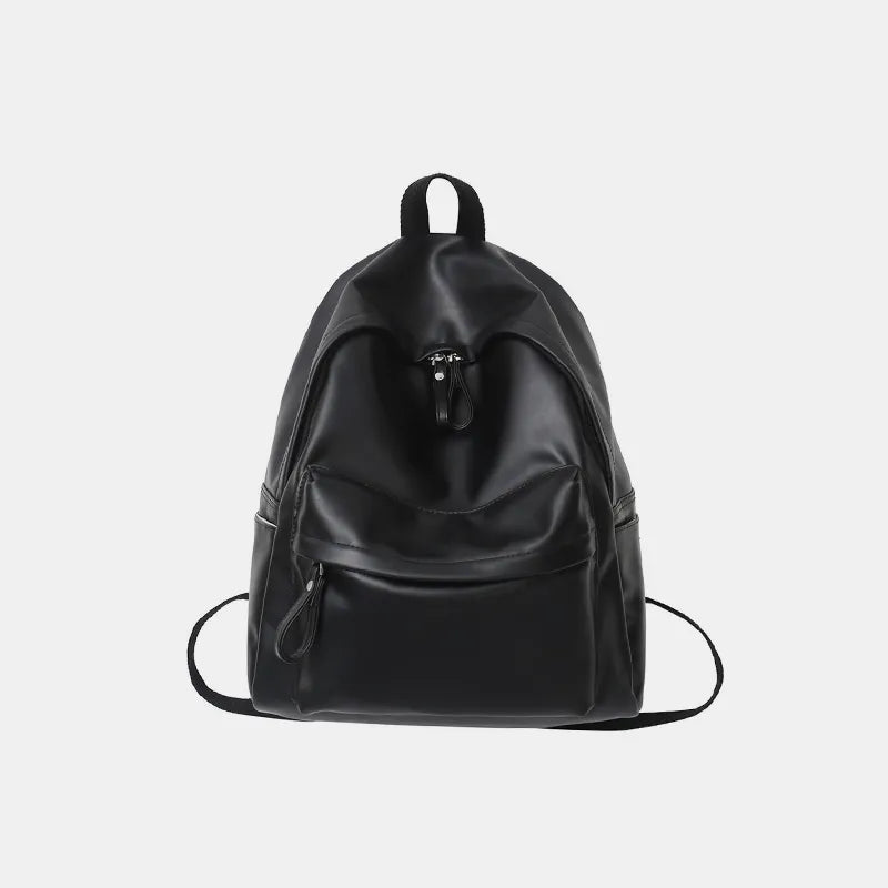 Faux leather zip backpack front view