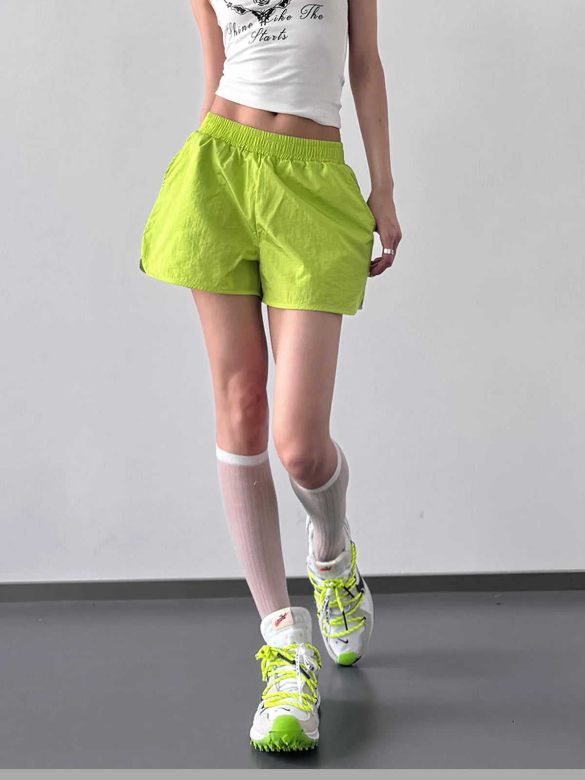 Quick dry elastic waist active shorts back view