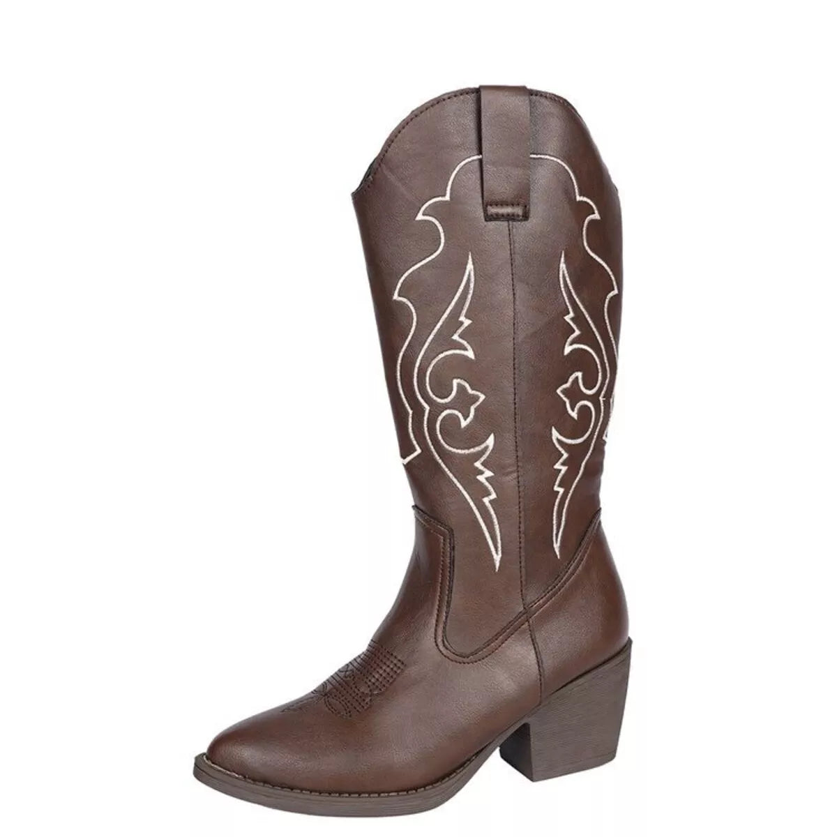 Western embroidered mid calf boots side profile