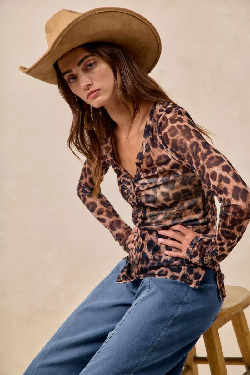 Leopard print going out top side profile