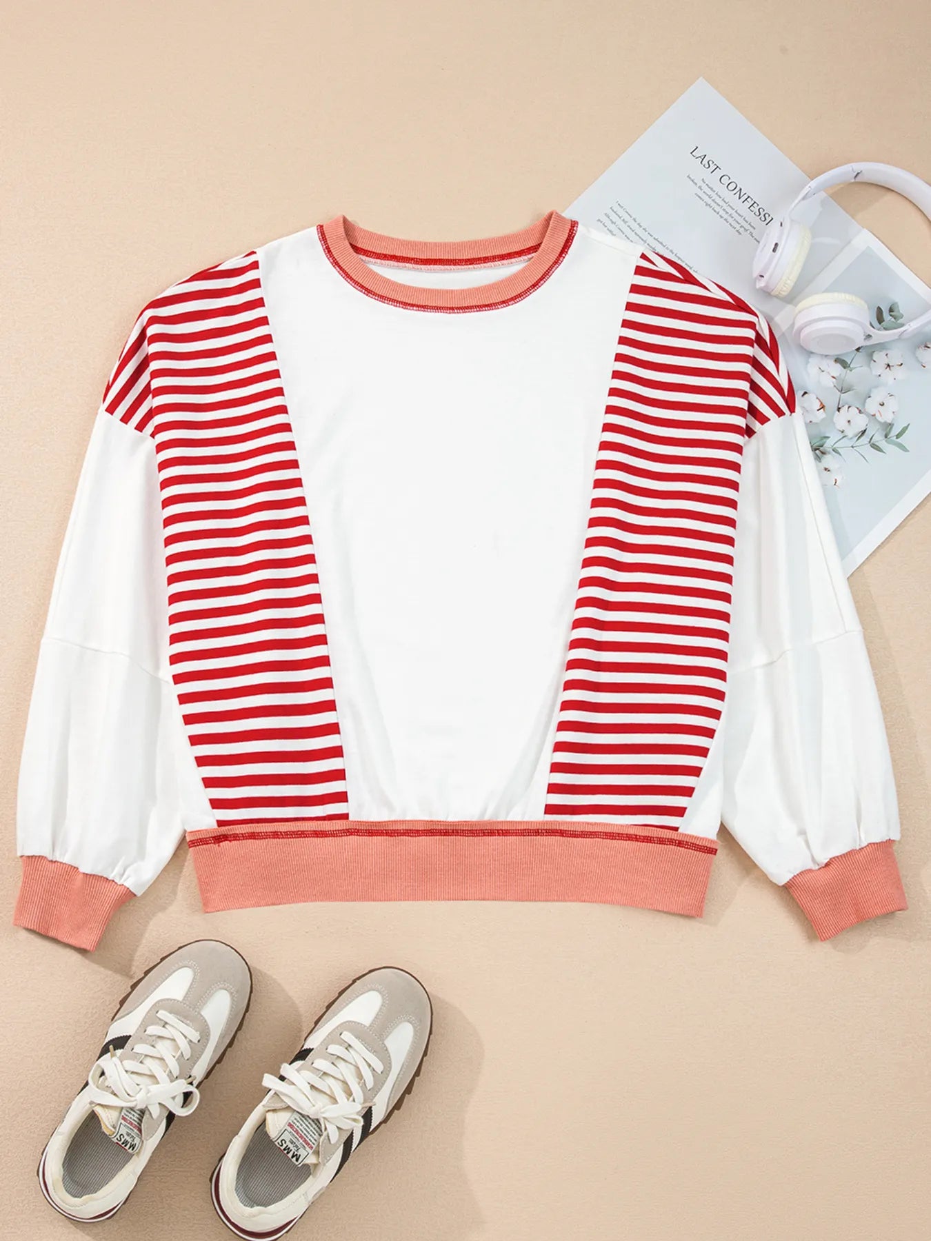 Stripe Color Block Contrast Stitching Oversize Sweatshirt - Fashorio