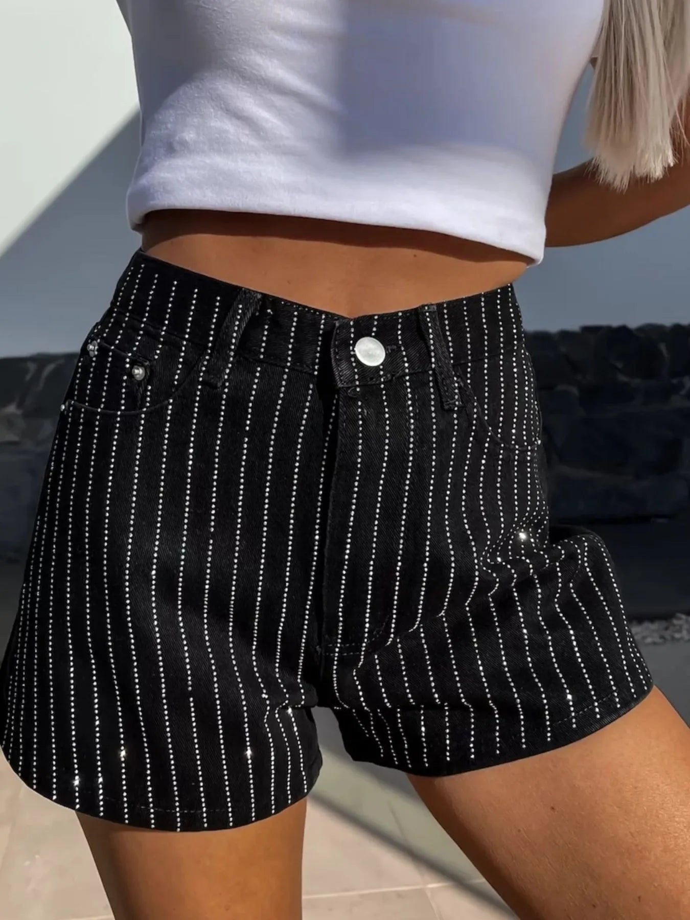 High Waist Wash Denim Shorts Black - Fashorio