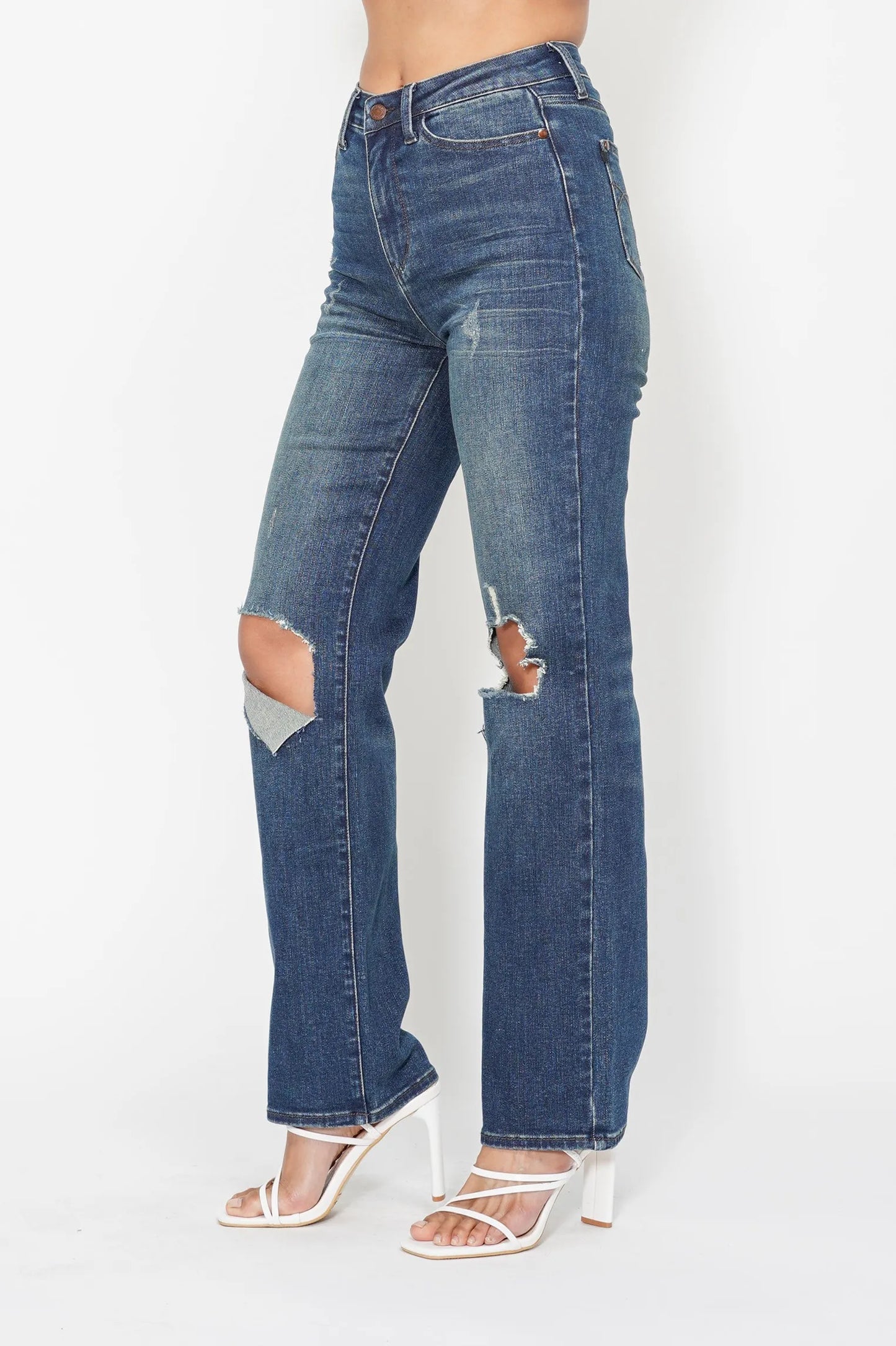 Judy Blue Full Size Hw Ripped Knee Dad Jeans Plus Size - Fashorio