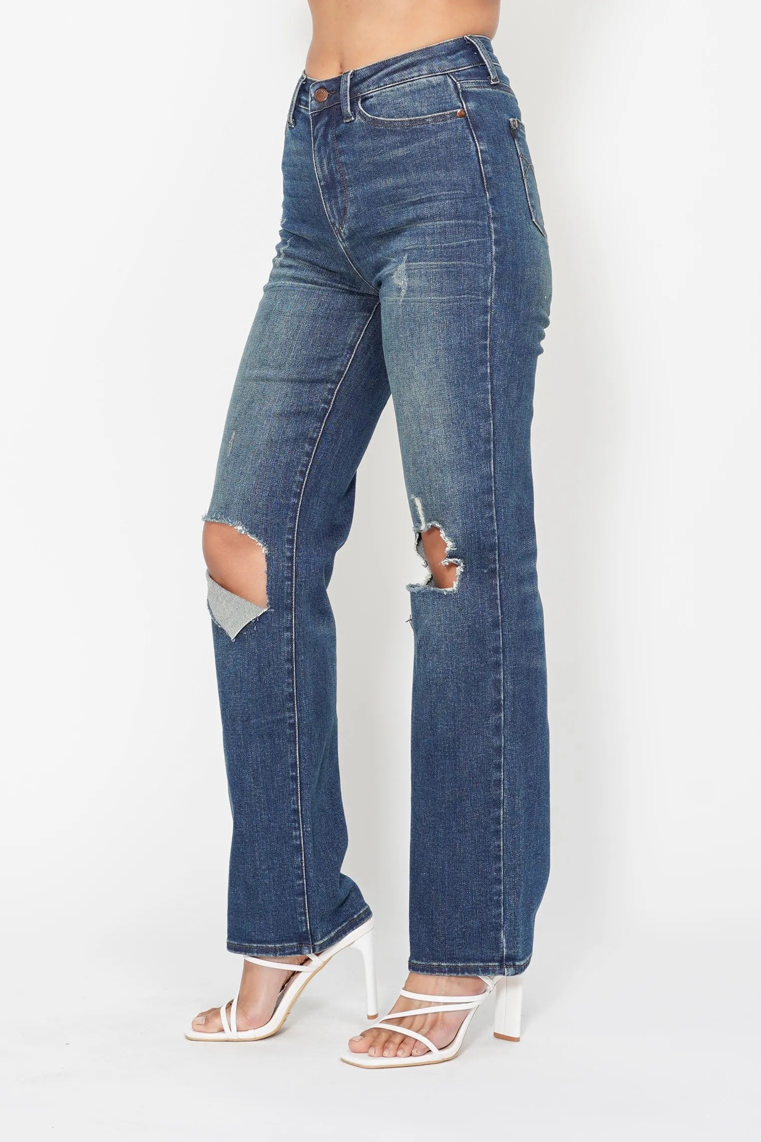 Judy Blue Full Size Hw Ripped Knee Dad Jeans Plus Size - Fashorio
