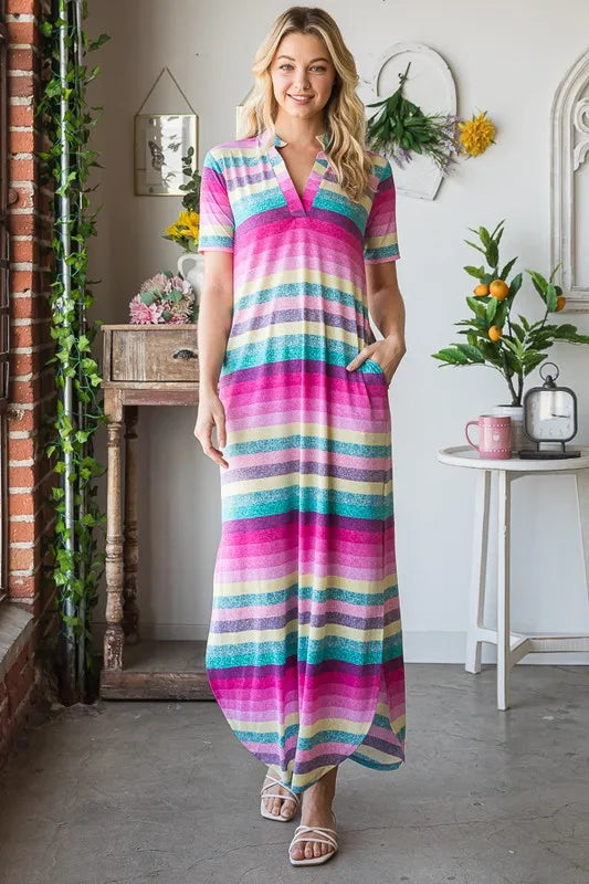 Casual striped maxi dress back view