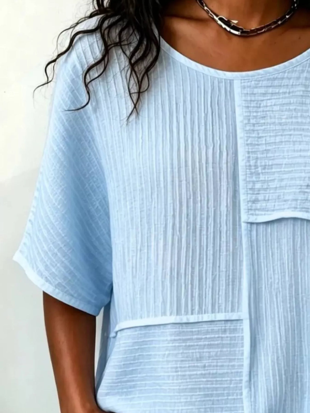 Textured Round Neck Half Sleeve Blouse, view 14