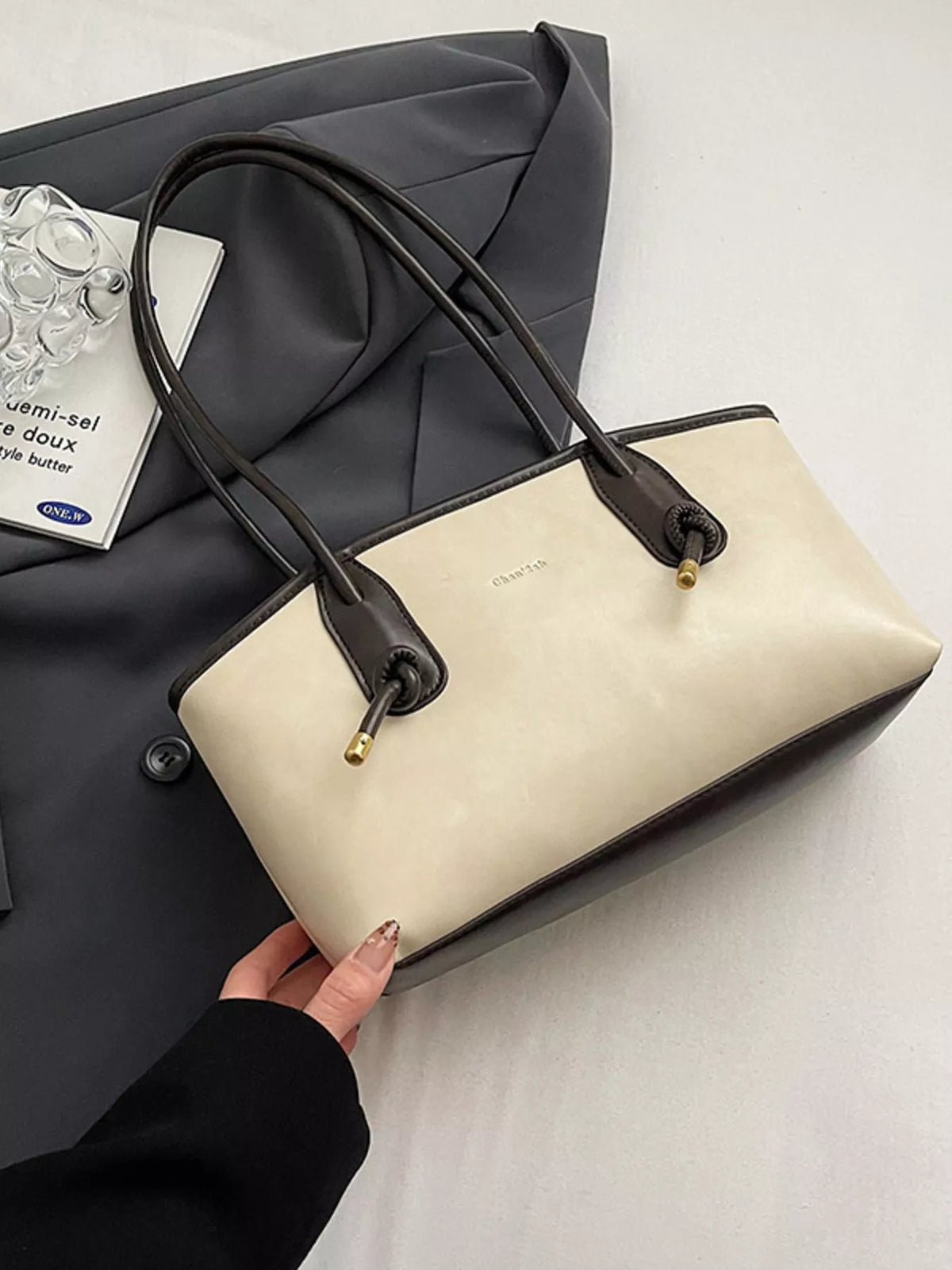 Leather shoulder bag top view