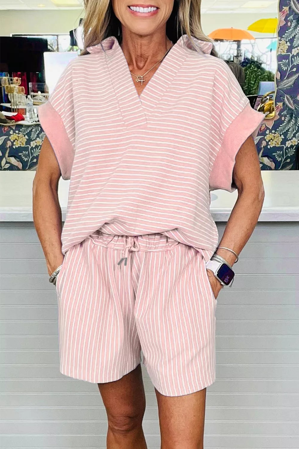 Blush pink stripe set full outfit