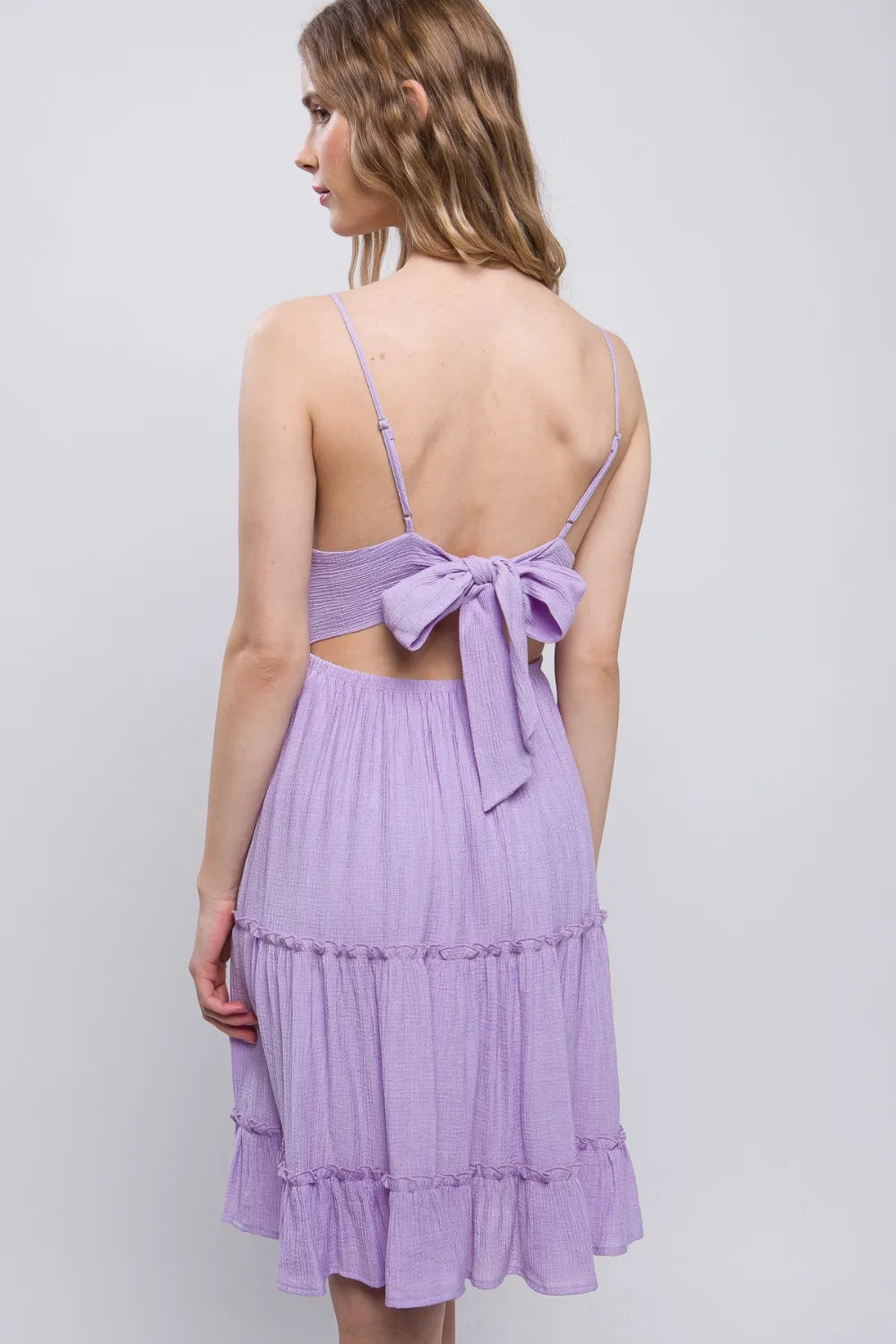 Love Tree Lace Detail Tied V Neck Mini Cami Dress back view