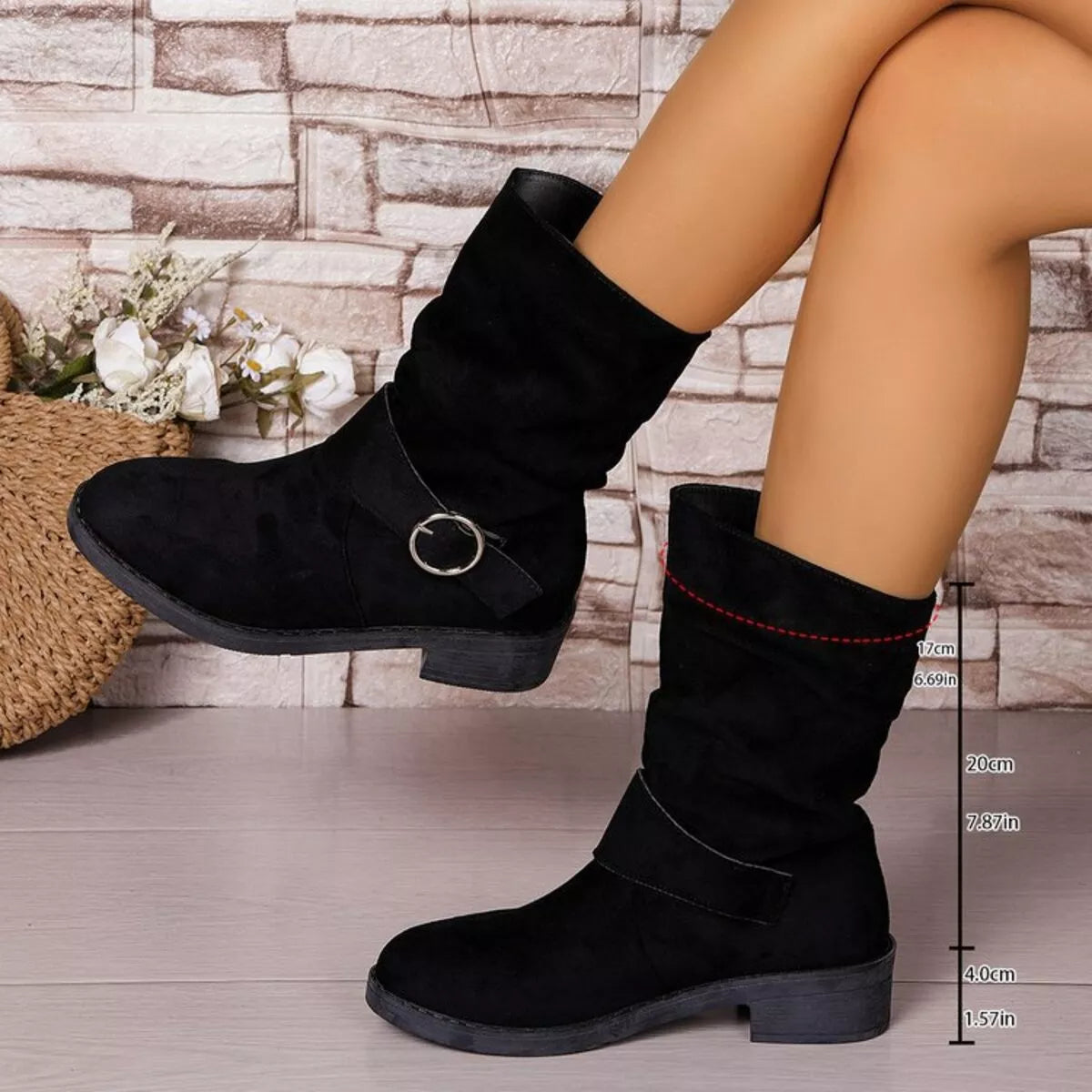 round toe block heel boots khaki back view
