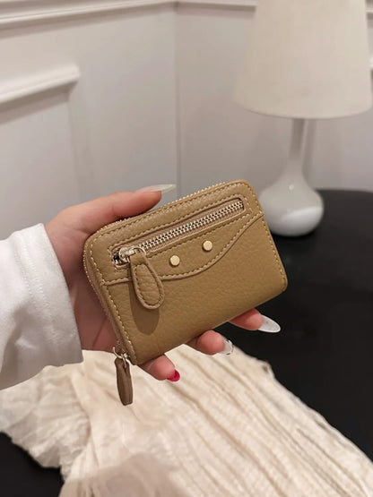 PU Leather Solid Color Card Case Taupe One Size - Fashorio