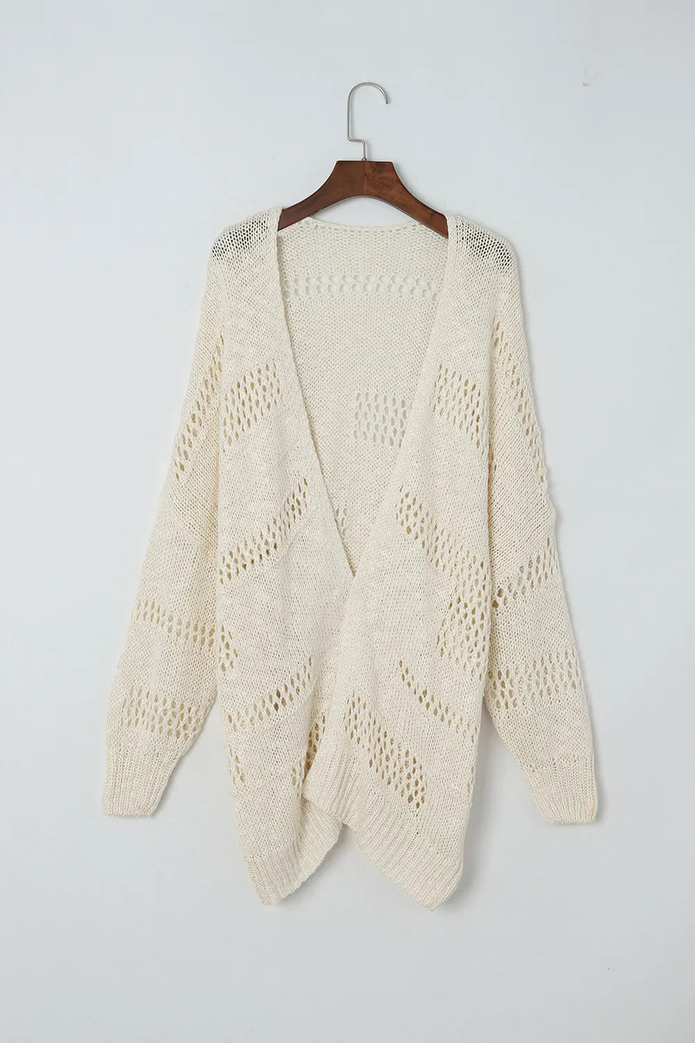 Openwork Open Front Long Sleeve Cardigan - Fashorio