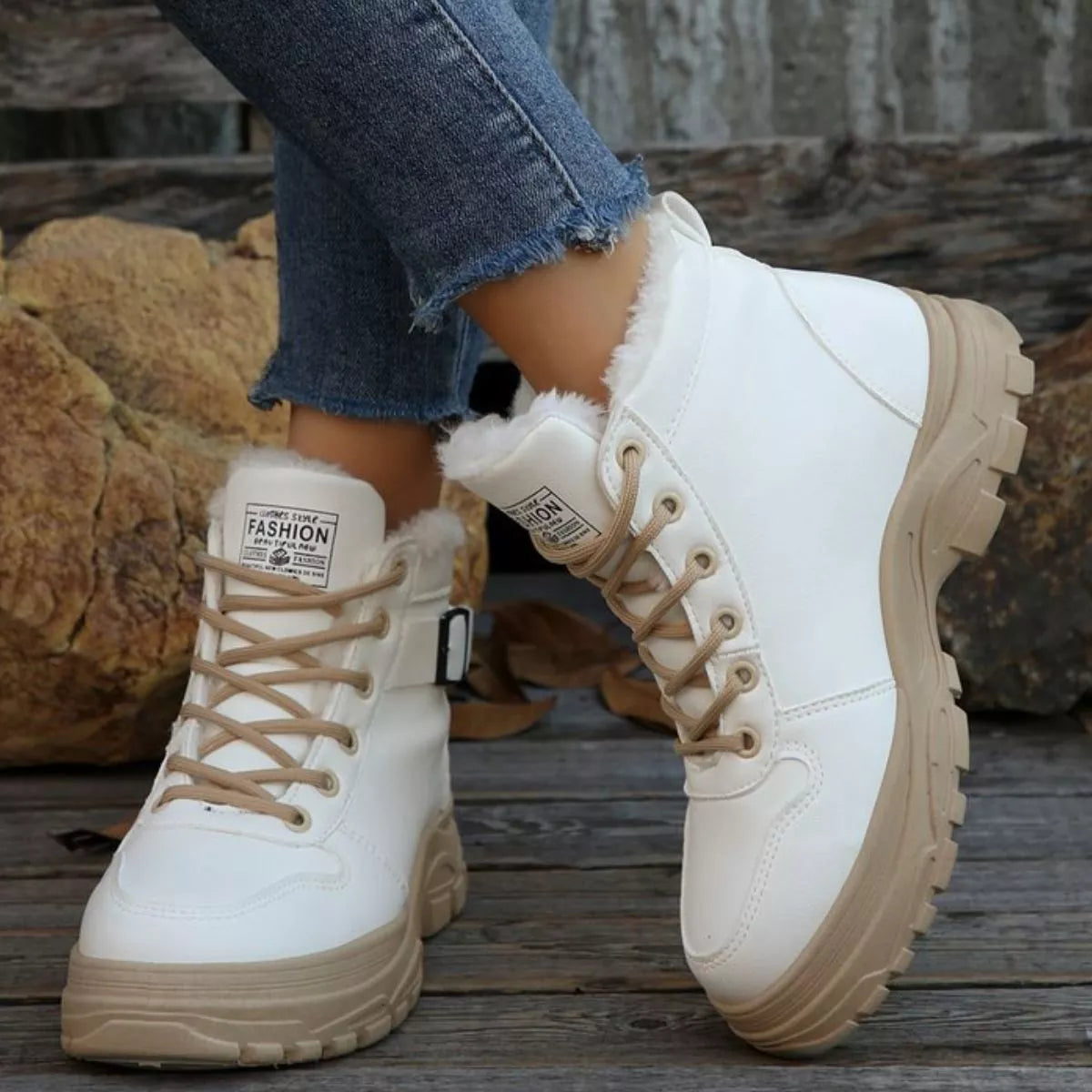 Warm lined buckle ankle boots back view