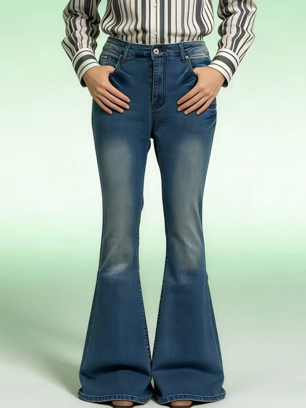 Vintage wash flare jeans back view