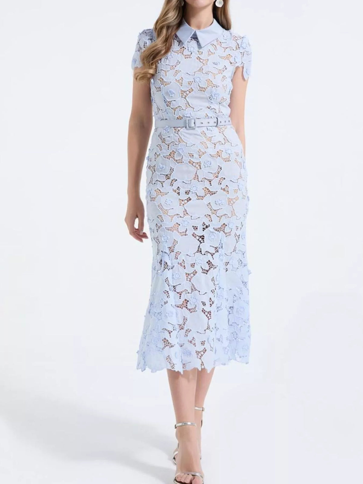 Lace midi dress neckline close up