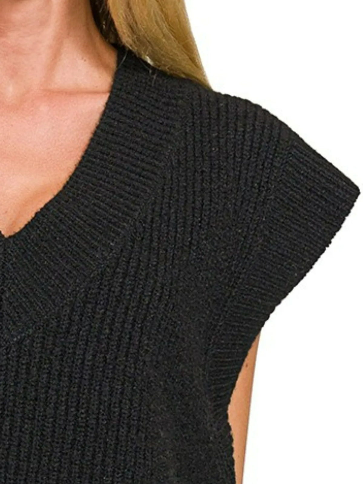 Oversized Side Slit Sweater Vest in Black back view