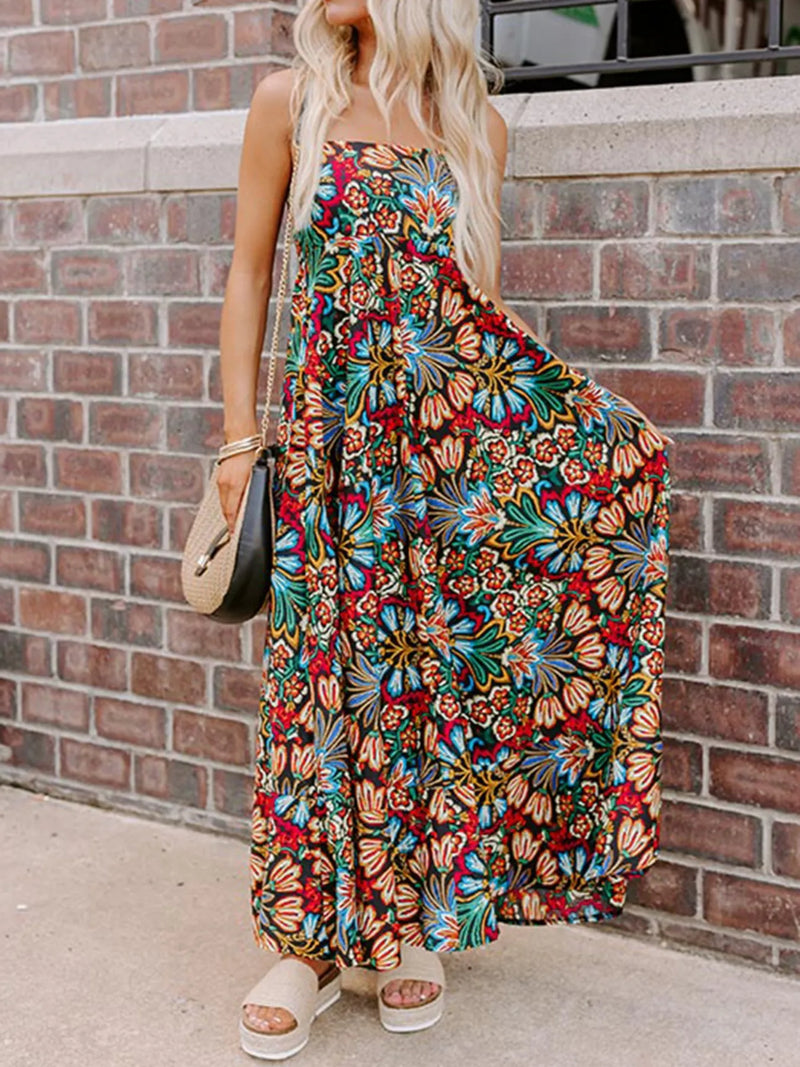 Floral thin strap high waist maxi dress front view