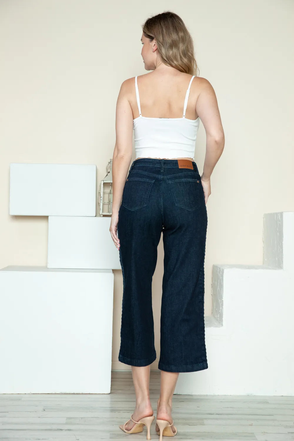 High rise braid detail jeans standing view