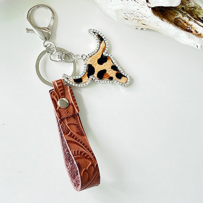 Rhinestone Bull Keychain Style B One Size - Fashorio