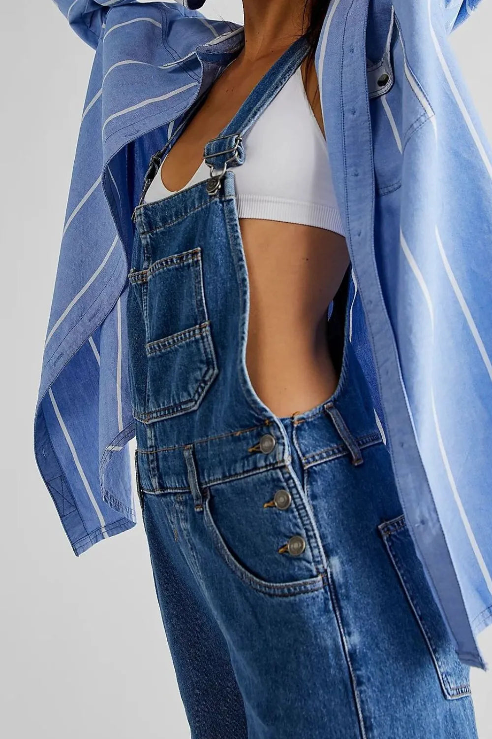 Wide Strap Square Neck Denim Overalls - Fashorio