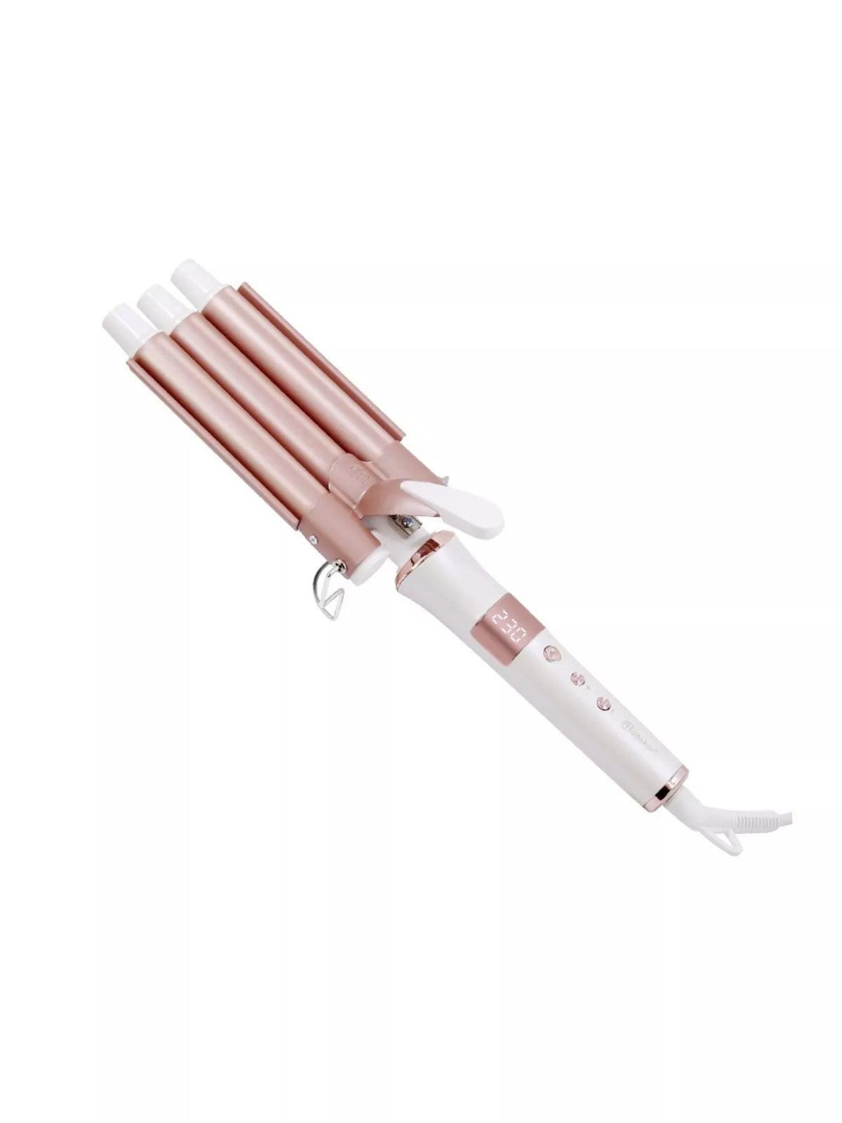 3 barrel curling iron held in hand