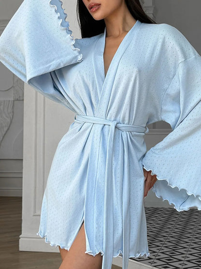 Tie Waist Kimono Sleeve Lounge Nightgown - Fashorio