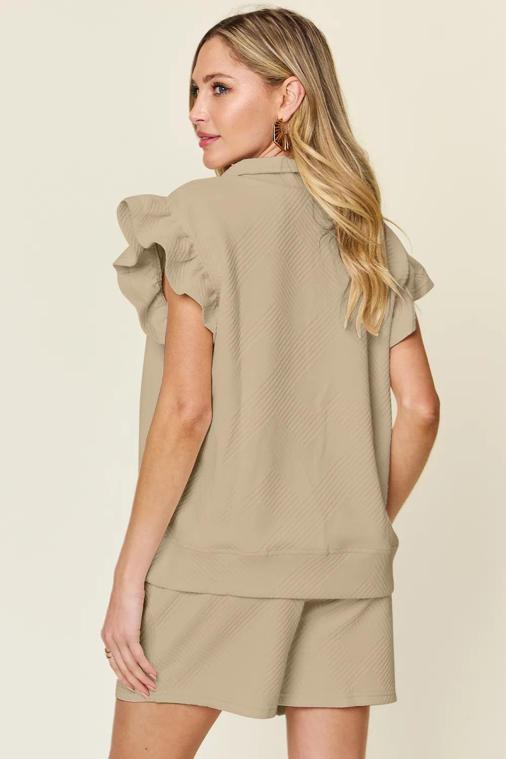 Flounce Sleeve Top and Drawstring Shorts Set, view 33