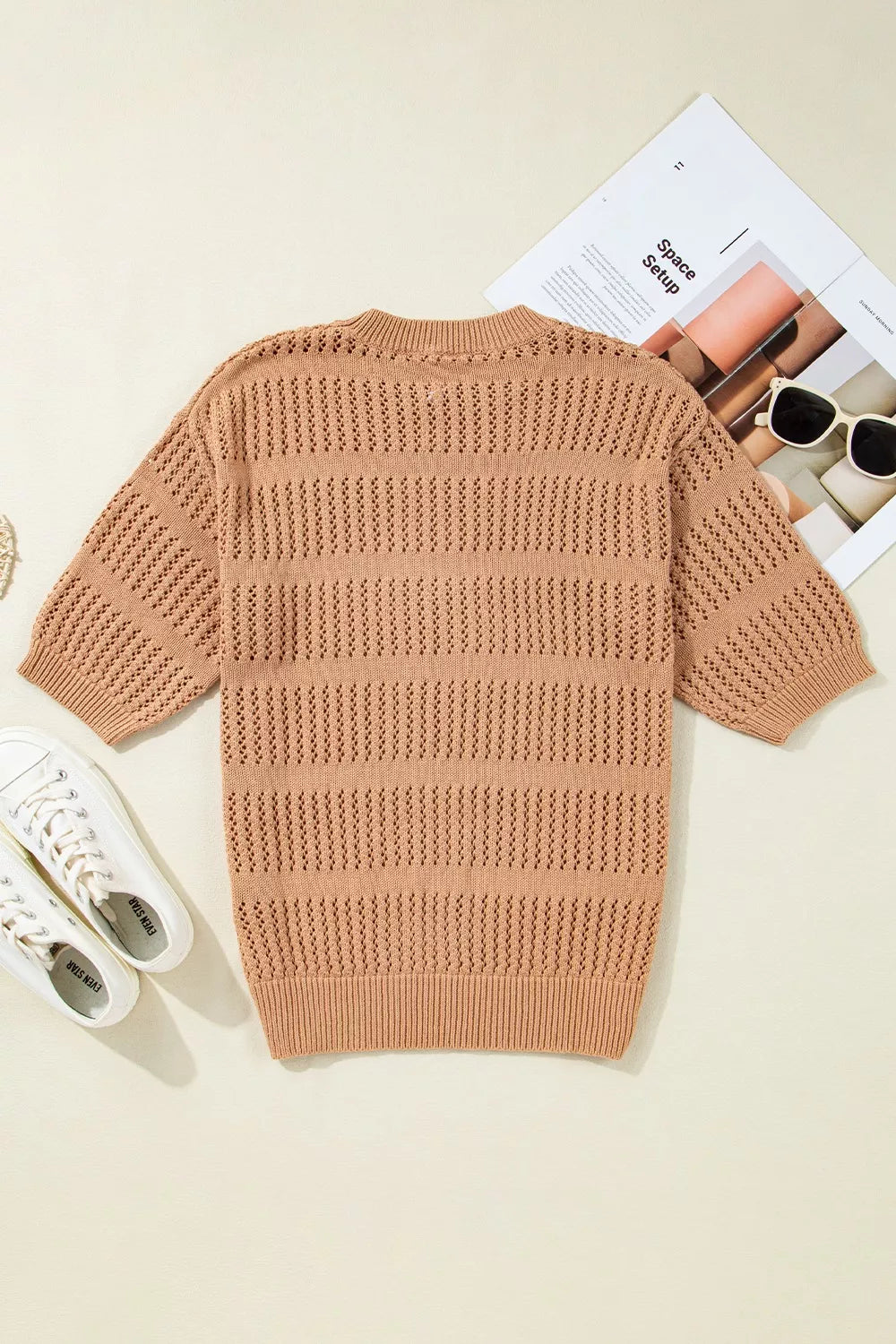 Openwork Round Neck Knit Top, view 6