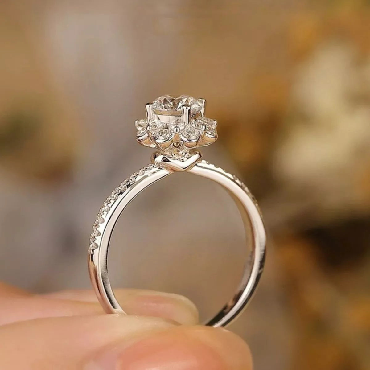 Moissanite ring top view of the stone