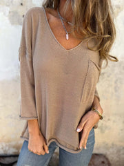 Full Size Casual V-Neck Knit Sweater Plus Size Mocha - Fashorio