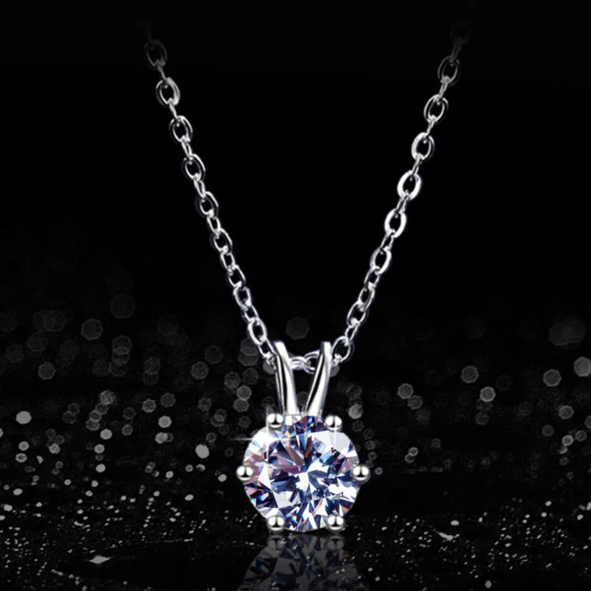 2 carat moissanite necklace styled with an open neckline