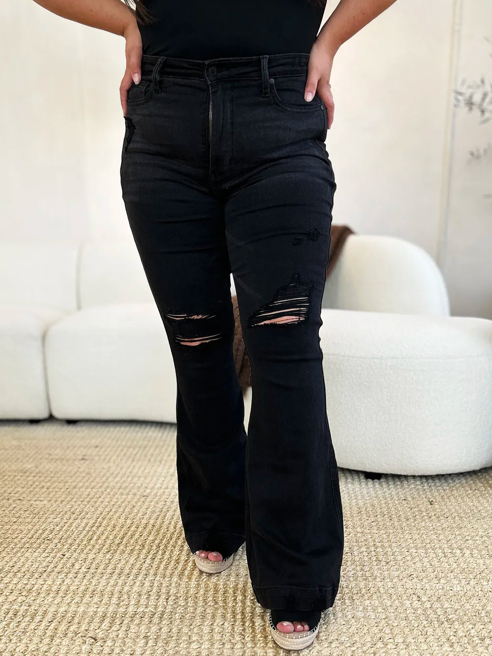 Judy Blue Full Size High Waist Distressed Flare Jeans - Fashorio