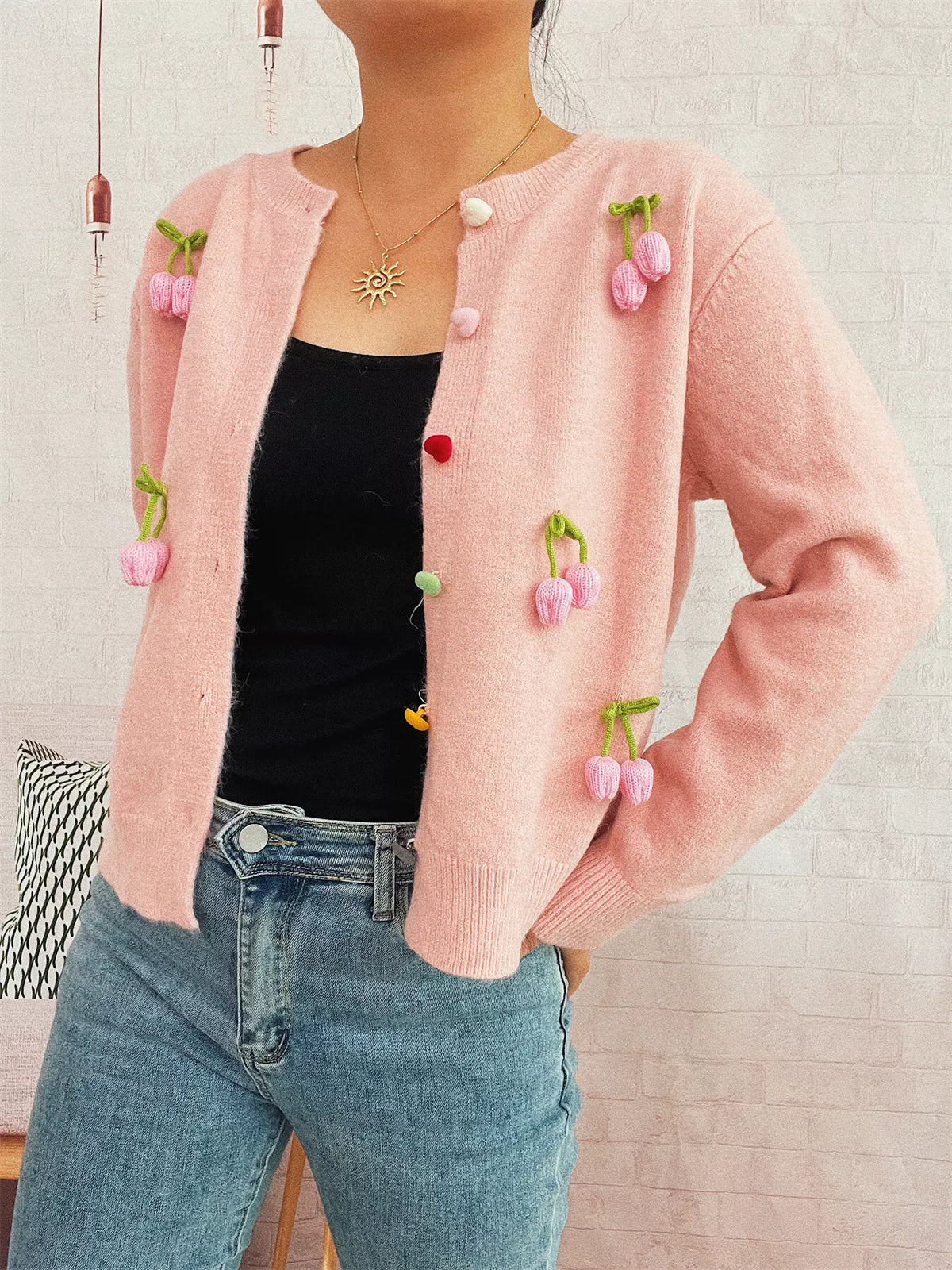 Flower cardigan knit texture close up