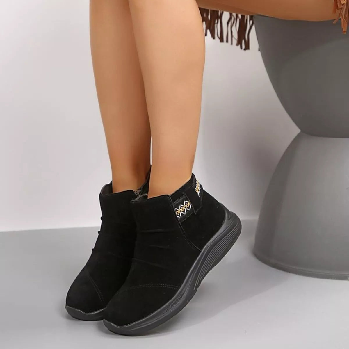 Platform boots round toe angled view