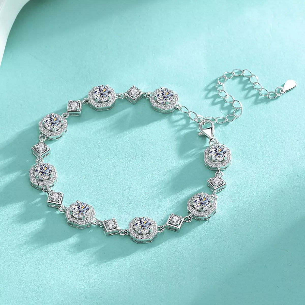 Moissanite bracelet worn on wrist