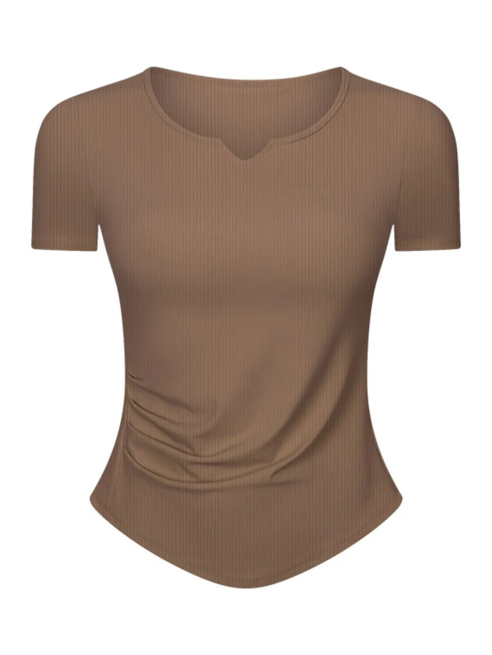 Notched neck short sleeve active t-shirt full length view