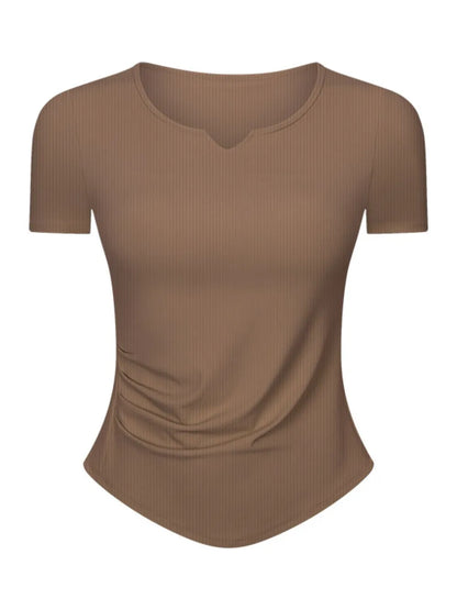 Millennia Notched Short Sleeve Active T-Shirt - Fashorio