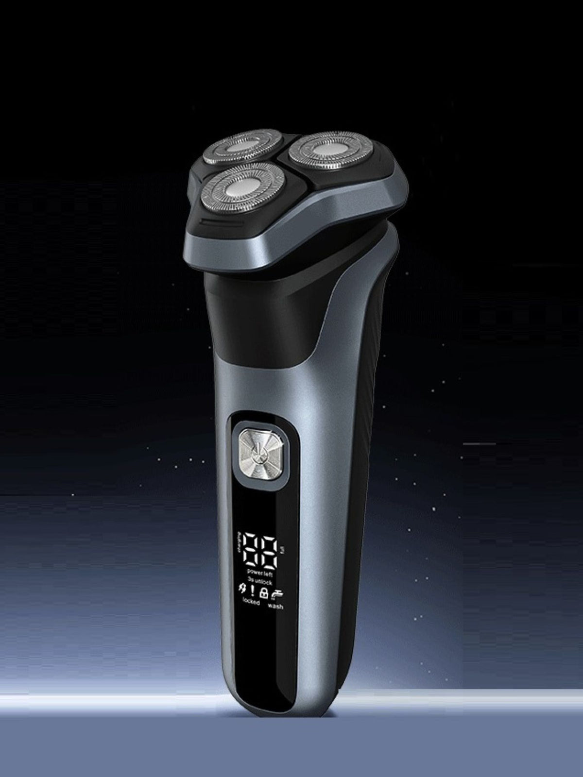 Rotary electric shaver angled side profile
