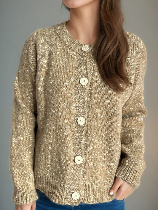 Heathered Button Down Long Sleeve Cardigan Tan One Size - Fashorio
