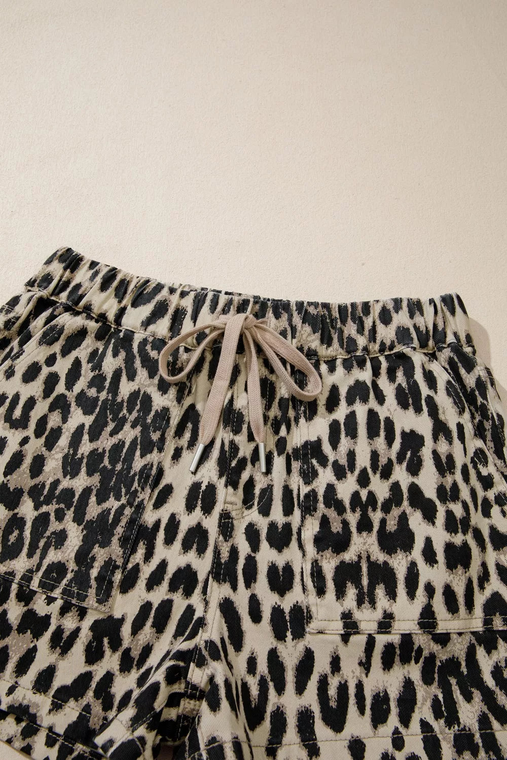Leopard print lace up mid rise denim shorts styled view