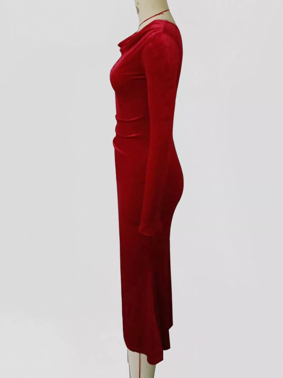 velvet cowl neck long sleeve midi dress styling look